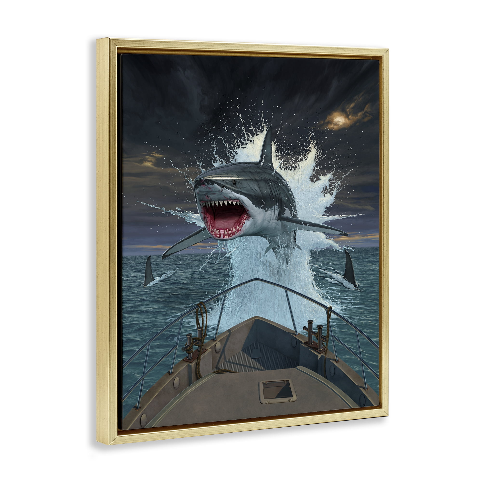 Stupell Industries Fish Out Of Water Gold Framed Floater Canvas Wall Art, design by Vincent Hie