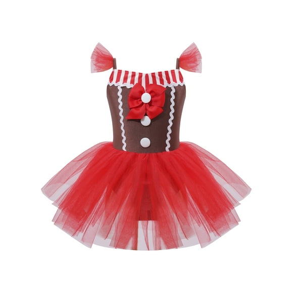 ranrann Robe de Noël en Pain d'Épice pour Enfants Filles Bonbons Ballet Tutu Robe Mrs Père Noël Tenue de Danse Princesse A1 Rouge 14