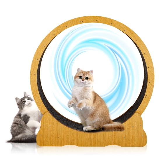 Zimtown Wooden Cat Wheel - 40" Natural Fiberboard Treadmill, Pre-Assembled for Indoor Cats, Natural Wood Color