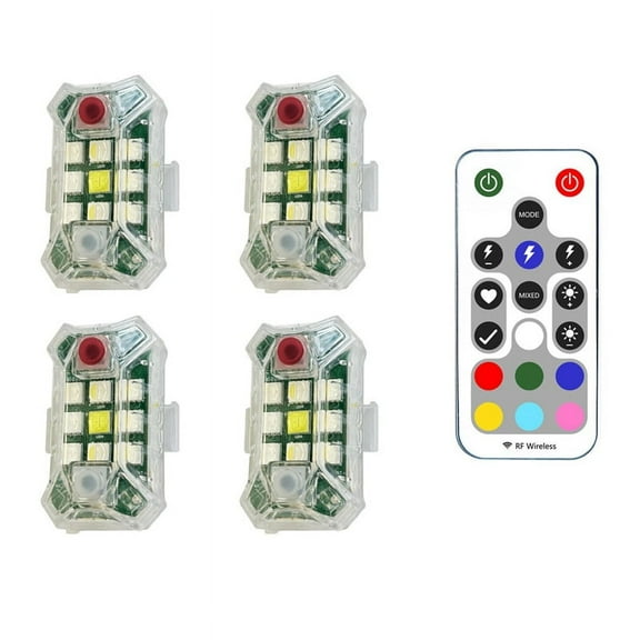 Wireless Rechargeable LED Strobe Lights with Remote Control Waterproof for Motorcycle Bike Car Drone Aircraft 4Pcs