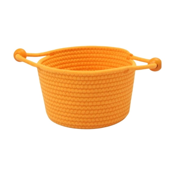 Cotton Rope Storage Basket with Beaded Grips – Multi-Use Desktop Bin for Organizing Small Items, Home Office and Nursery Decor