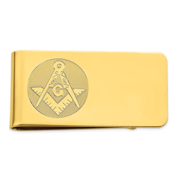 Gold Plated Solid Polished Patterned Engravable Masonic Money Clip Measures 50x25mm Wide Jewelry for Men