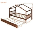 thumbnail image 2 of Harper & Bright Designs Twin Size Wooden House Bed with Trundle, Wood Montessori Daybed Frame with Roof, Walnut, 2 of 12