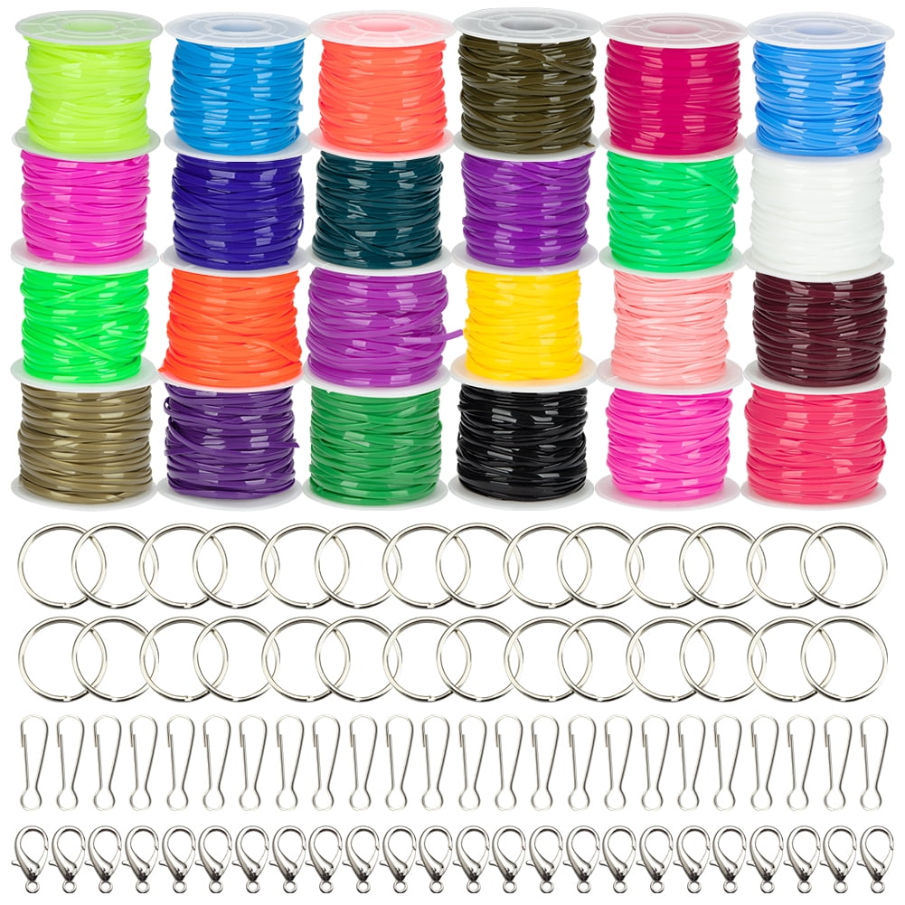 Lanyard String, Cridoz 25 Colors Gimp String Plastic Lacing Cord with 20pcs  Snap Clip Hooks and Keyrings for Crafts