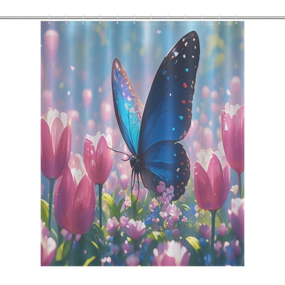 Vibe Blooming Tulips Shower Curtain Cloth Fabric Bathroom Decor with Hooks