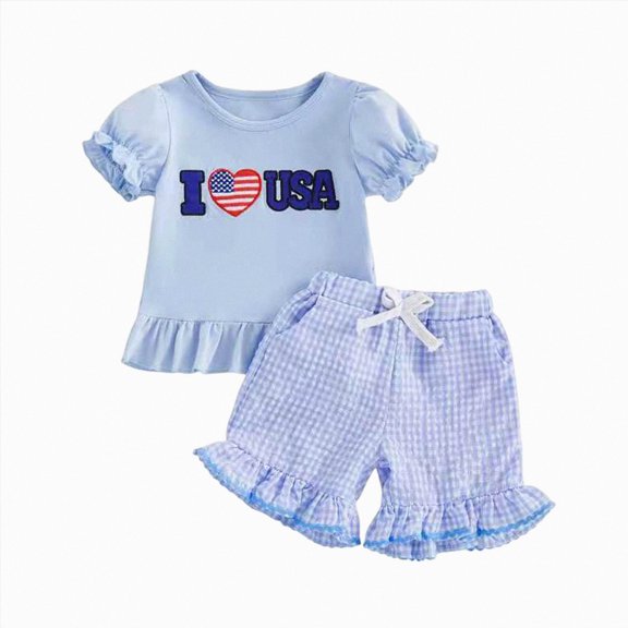 KPOPLK 6 9 12 18 24Months 3T 4T 5T 6T Toddler Baby Girl Clothes Summer Outfit Patchwork Short Sleeve T Shirt Tops and Stretch Casual Shorts Set(3-4Y,Blue)