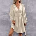 thumbnail image 5 of Women's Elegant Dress V Neck Long Sleeve High Waist Swing Prom Cocktail Short Dresses, 5 of 9