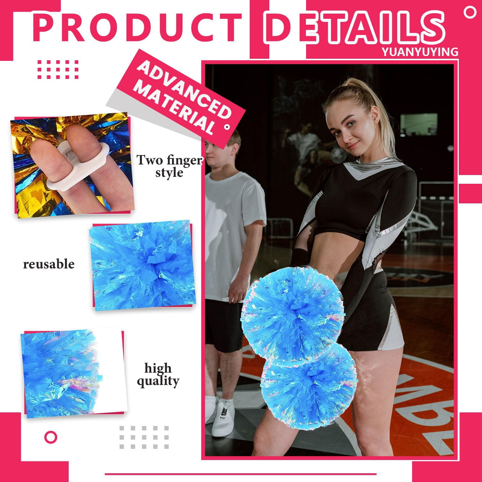 22 Pcs pom poms Cheer,pom poms Cheerleading with Finger Holes Cheer Pom Pomsfor Dance, Matches