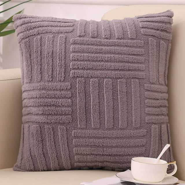 COM1950s Furry Pillow Cover for Sofa and Office, 17x17 Inch Cushion Cover with Invisible Zipper, Washable and Durable Design, Soft Velvet Texture for Living Room Decor
