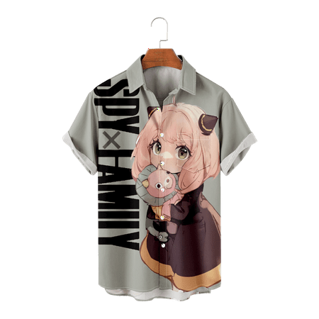 

MLFU SPY x FAMILY Mens Kids Button Up Tops Shirt Regular Vacation Clothes for Boys 5-14 Years