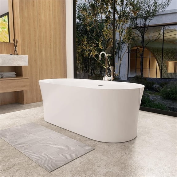 Royce 67" x 32" Flatbottom Freestanding Acrylic Soaking Bathtub in Glossy White