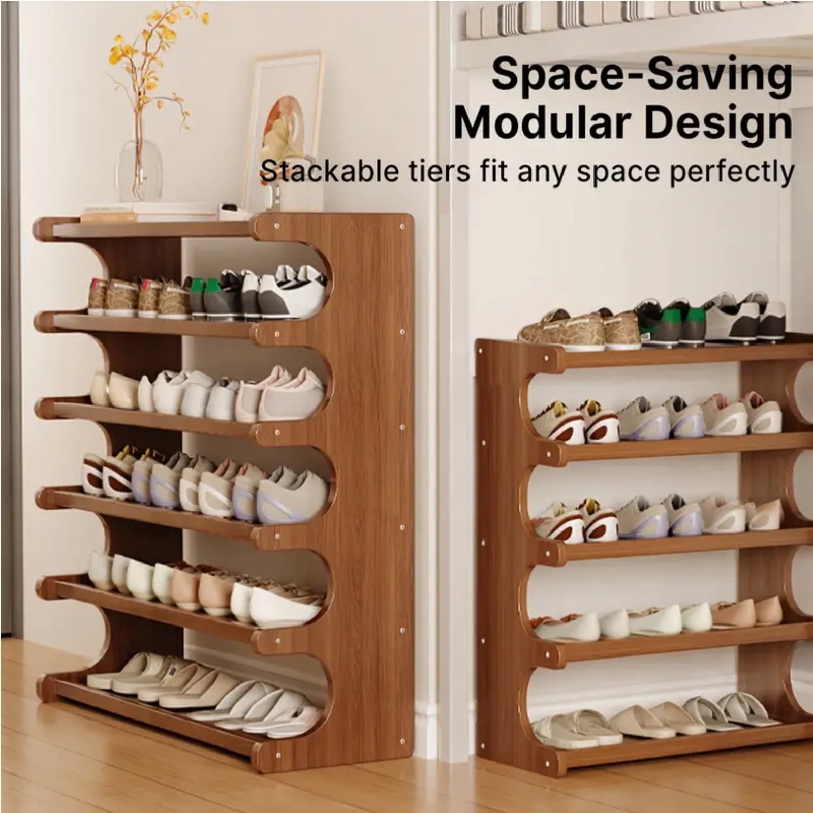 SAVALETOR Bamboo Shoe Rack,6 Tiers Shoe Racks,Vertical Shoe Rack Organizer,Multifunctional Front Door Shoe Rack,Wooden Stackable Shoe Storage Shelves,for Entryway,Hallway,Bedroom Hallway Closet