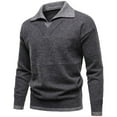 thumbnail image 2 of Men's Sweaters Autumn and Winter Men's Contrast Color Lapel Fake Two-Piece Sweater Simple Knitted Cardigan Dark Gray M, 2 of 6