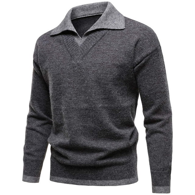 Yaoyar Men's Fashion Color Blocked Fake Two Piece Long Sleeve Collar Elastic Tight Set Knitted Sweater