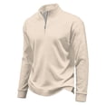 thumbnail image 2 of Qwertyu Men's Quarter Zip Up Pullover Mock Neck Long Sleeve Sweatshirt for Men Waffle Knit Casual Half Zipper Pullover Men Beige L, 2 of 7