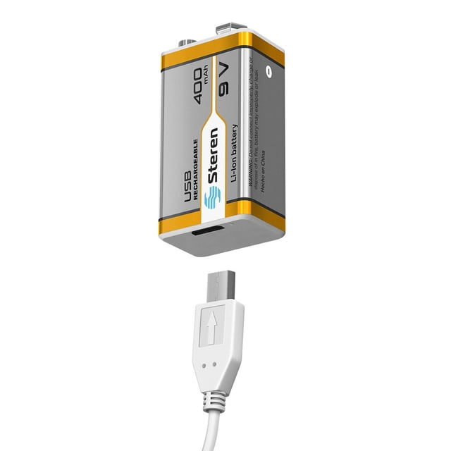 Batería recargable USB Li-Ion Tipo 9V 400 mAh Steren BAT-LI-9V USB