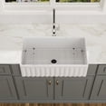 thumbnail image 3 of 33"x18" Rectangular Fireclay/Creamic Single Bowl Farmhouse Apron Kitchen Sink with Bottom Grid and Drain Strainer, 3 of 8