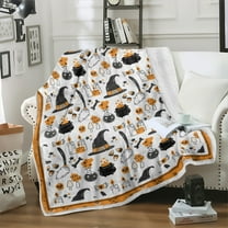 FastXmas Halloween Throw Blanket, 30"x40" Flannel Fleece Witch Hat & Candles Pattern Plush Blanket, Soft Lightweight Skin-Friendly Fall Harvest Decorative Throw Blanket for Couch Sofa Bed Outdoor