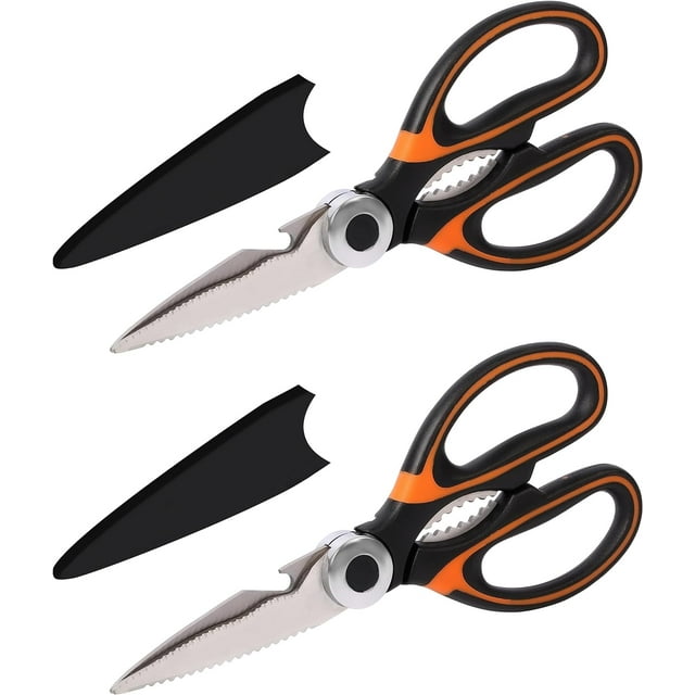 Set of 2 Robust Kitchen Scissors 20.5 cm - Stainless Steel Scissors with Blade Guard - Multifunction Kitchen Scissors - Poultry, Fish, Bones, Meat, Vegetables, Herbs & Barbecues Scissors
