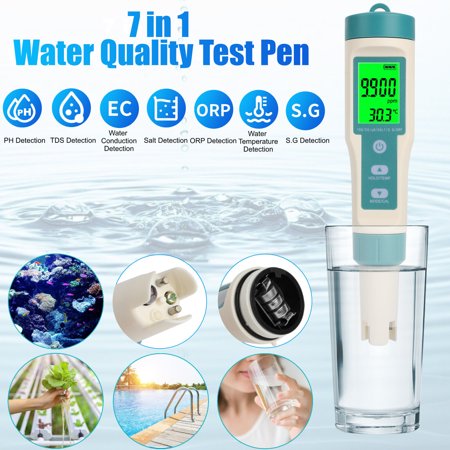 7 in 1 Digital LCD PH/TDS/EC/ORP/TEMP/SG/Salinity Water Quality Tester Meter Pen