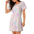 thumbnail image 2 of Rateoe Colorful Bunny Print Women’s Nightdress – Cozy Cotton Short-sleeved Sleep Shirt, Loose-Fit Sleepwear, Perfect for Relaxing and Sleeping, 2 of 6