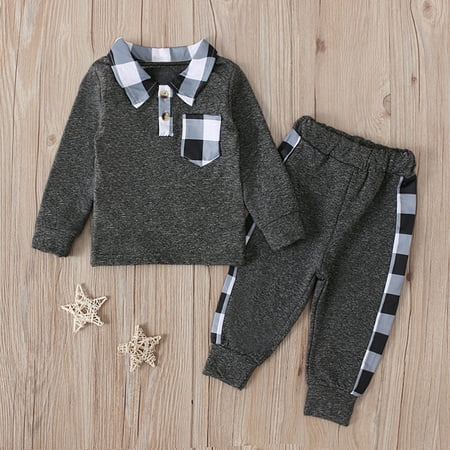 

Hbdhejl Outfit Set For Boys Girls Toddler Winter Long Sleeve White Plaid Prints Tops Pants 2Pcs Outfits Clothes Set For Babys Clothes 6-12 Months