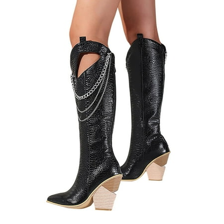 

Cowboy Boots for Women Combat Boots Womens Boots for Women Beautiful Print Western Knee High Boots Calf Women Stacked Heel Western Cowboy Boots for Women