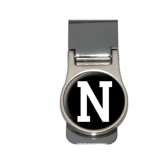 Letter N Initial Black White Money Clip