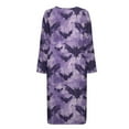 thumbnail image 5 of Xoenoiee Purple Bat Paint Splatter Print Women's Long House Dress Zipper Loungewear Halloween Long Sleeve Zip Up Robes Full Length Sleepwear Nightgown with Pockets, Size S, 5 of 7