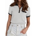 thumbnail image 2 of Women's Knit Short Sleeve Po-Lo Shirts Collared Neck Work Dressy Loose Tops for Summer Business Black & White M, 2 of 7