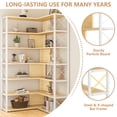 thumbnail image 5 of 7 Tier Corner Bookshelf, Tall Bookcase with 14 Open Shelves, Freestanding L-shaped Display Bookshelf, Industrial Corner Shelf for Living Room, White Frame & Oak Shelf, 5 of 15