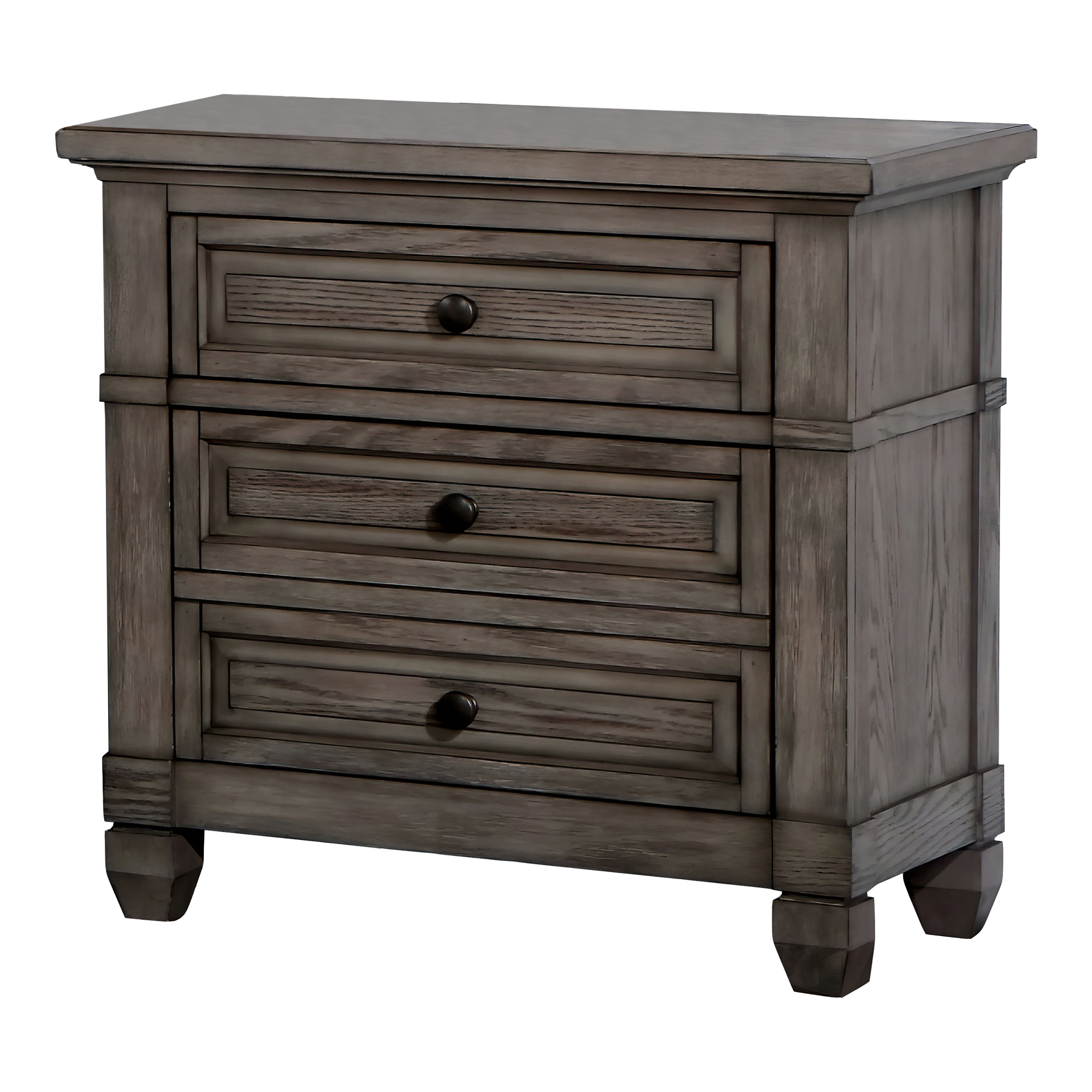 Furniture of America Penny Adult Transitional 3-Drawer Nightstand, Warm Gray