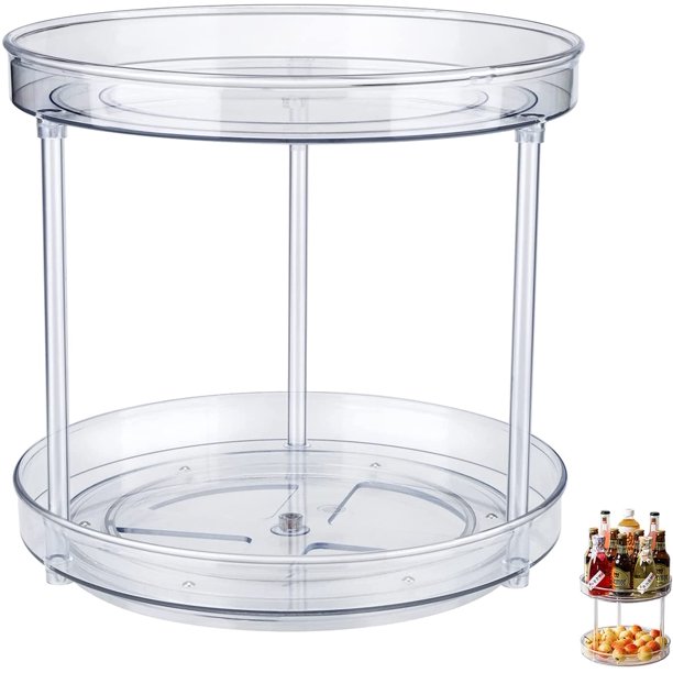 Spice Turntable 2 Tier Plastic Spice Rack para Cocina Frigorífico Congelador Gabinete Y Contadores De Especias,Transparente,(24cm)