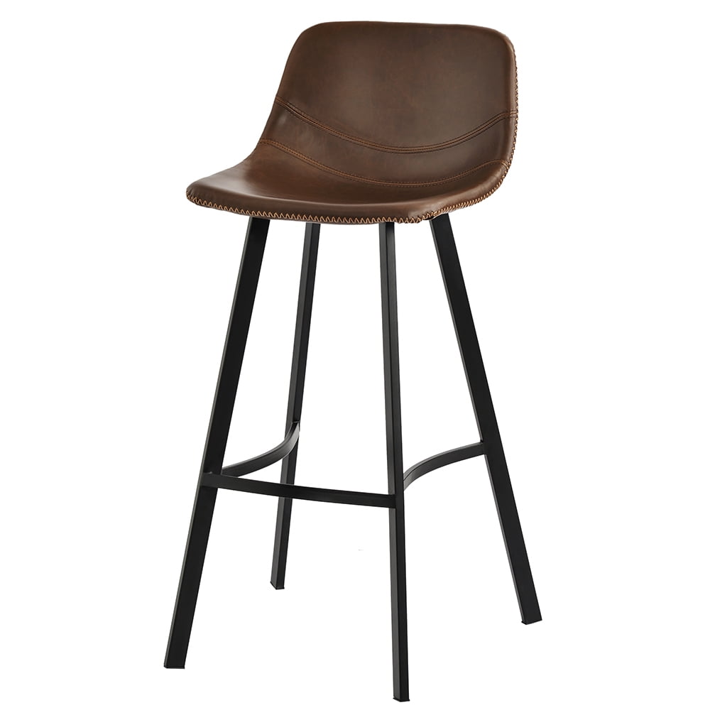 Kepooman Vintage Leatherier Height Bar Stools with Low Backrest & Footrest for Kitchen Pub, Set of 2, 16" L x 18.8" W x 40.5" H, Light Brown Kepooman Vintage Leatherier Height Bar Stools with Low Backrest & Footrest for Kitchen Pub, Set of 2, 16" L x 18.8" W x 40.5" H, Light Brown