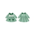 thumbnail image 3 of Loicainy Toddler Baby Girl Irish Dress 6 12 18 24 Months 2T 3T 4T 5T Long Sleeve Shamrock Embroidery Plaid Dresses Kids Spring Outfit, 3 of 9