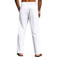 thumbnail image 5 of Mens Linen Pants Elastic Drawstring Waist Wide Leg Pants with Deep Pockets Linen Cotton Trousers Casual Loose Fit Beach Summer Pant,White 2XL, 5 of 5
