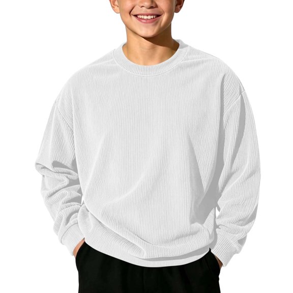 Timegard Boys Clothes Fall Crew Neck Sweatshirts Corduroy Kids Drop Shoulder Long Sleeve Oversized Pullover Tops