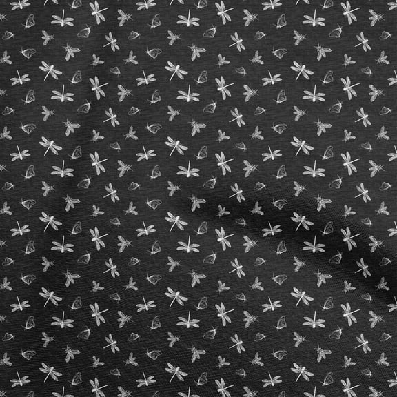 oneOone Polyester Spandex Black Fabric Dragonfly Diy Clothing Quilting Fabric Print Fabric By Yard 56 Inch Wide