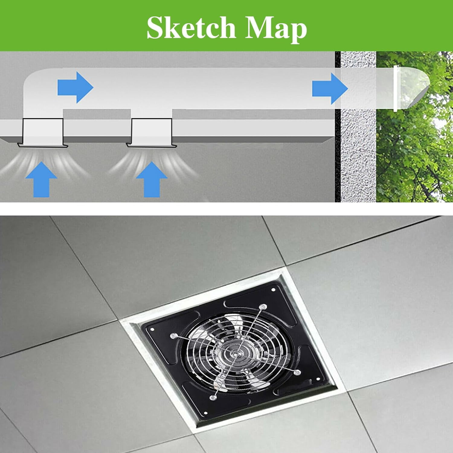 WSYW 10inch Kitchen Exhaust Fan 1240CFM Stainless Steel Low Noise Wall Mounted Ventilation Fan