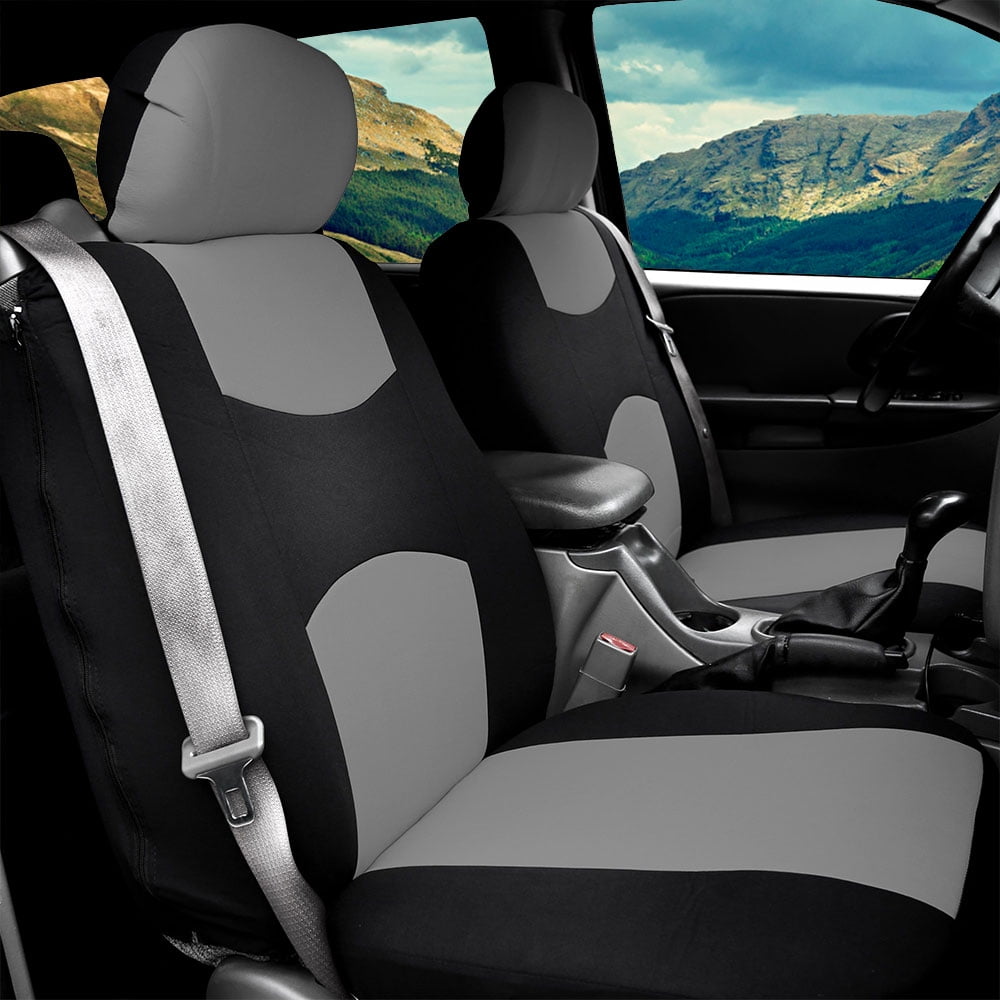 FH Group Universal Fit Cloth Car Seat Covers, Built-in Seat Belt Front Set - Gray FB351102GRAY