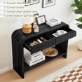 thumbnail image 4 of YOCWO Console Table with 2 Drawer and Open Storage Shelves, Sofa Table Entryway Table with Curved Edge and Carved Ratten Drawer for Living Room Hallway Bedroom, Black, 4 of 6