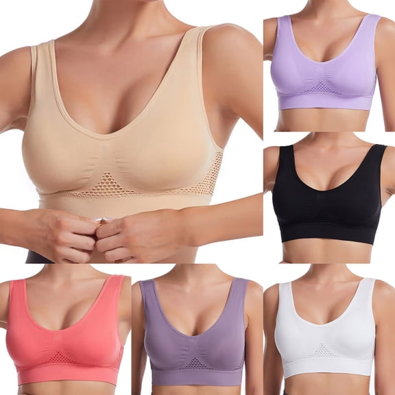 COMVALUE Women Sports Bra Breathable Large Size Wireless Workout Bras (Purple, 5XL)