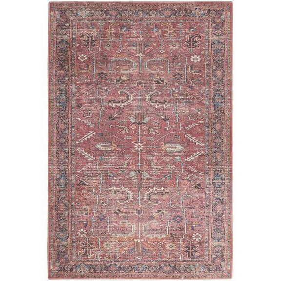 HomeRoots 8 x 10 ft. Red Floral Power Loom Distressed Rectangle Traditional Area Rug - Red - 8 x 10 ft.