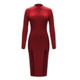 thumbnail image 3 of Solid Color Bodycon Split Hem Turtleneck Long Sleeve Ribbed Midi Dress For Women Autumn And Evening Dresses Winter Ladies Dresses Gown Dress Ladies Dress Pants Boot Cut Ladies Dress Pants Metallic, 3 of 4