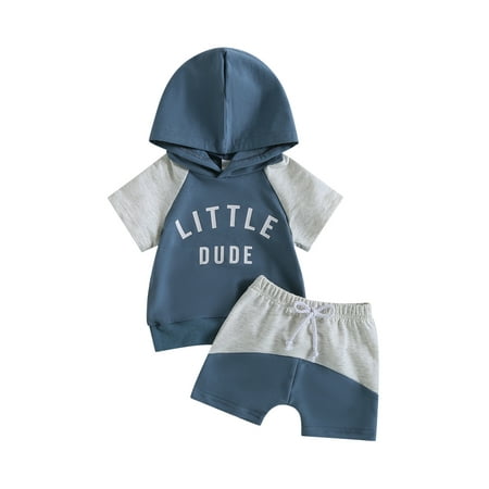 

Toddler Infant Newborn Baby Boys Outfit Color Block Alphabet Hoodie with Drawstring Contrast Shorts Set 2Pcs 6-12 Months