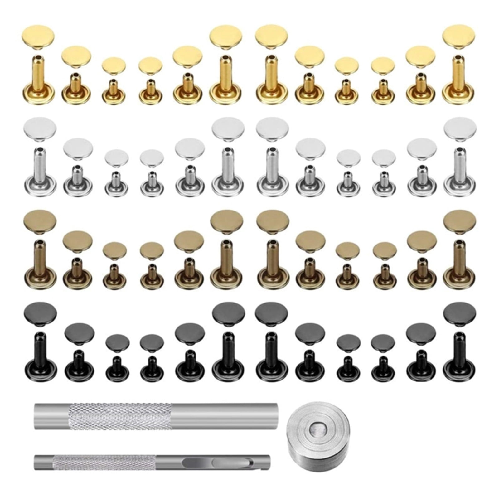 480 Sets 4 Color Leather Rivets, Double Caps Metal Rivets with Punching Pliers and 3Pcs Install Tool for Leather Craft