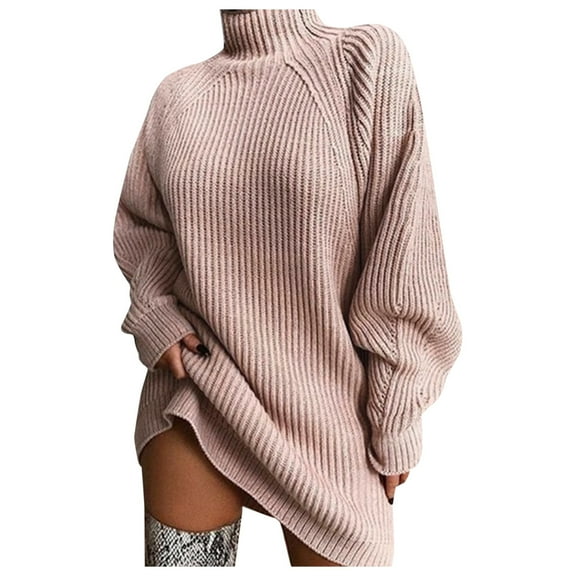 Vedolay Women's Pullover Turtleneck Lace Stitching Buttons Long Sleeves Sweater Pink,L