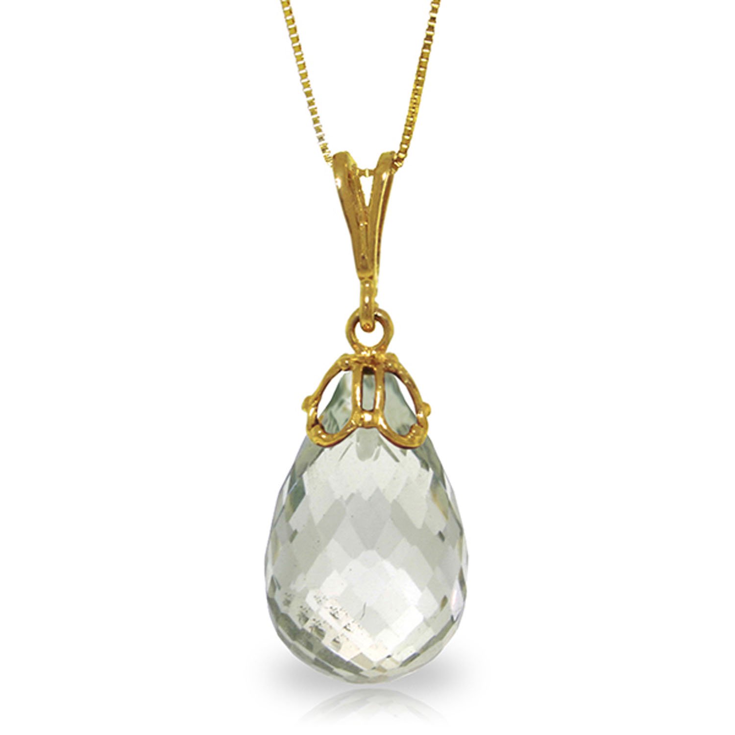 Galaxy Gold 14K Solid Gold 7.0 Carat Natural Green Amethyst Briolette Necklace for Women - Yellow Gold Fine Jewelry