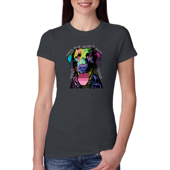 Love Can Make a Tail Wag Pitbull Dog Lover Womens Slim Fit Junior Tee, Dark Grey, Small