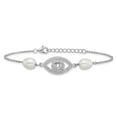 thumbnail image 3 of Sterling Silver Rhodium-plated 6-8mm Teardrop White Freshwater Cultured Pearl and CZ Evil Eye 7 inch with 1 inch Extender Bracelet, 3 of 5